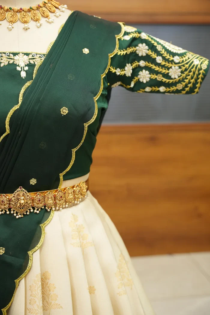 Women's Woven Design zari work Half Saree with Embroidered Blouse and Dupatta BittuPattu - Image 20
