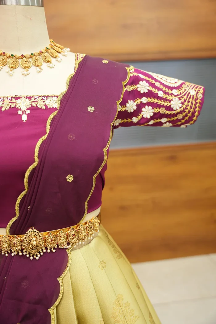Women's Woven Design zari work Half Saree with Embroidered Blouse and Dupatta BittuPattu - Image 3