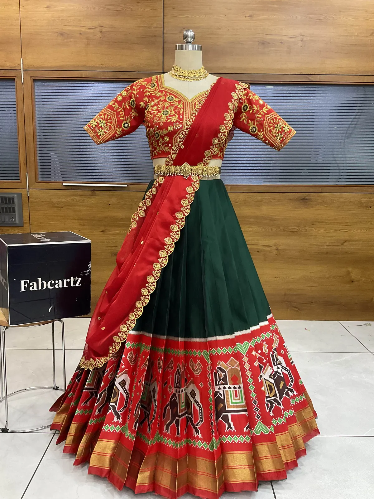 South Indian Festival Traditional Half Saree with Embroidered Blouse & Dupatta ButtaBomma