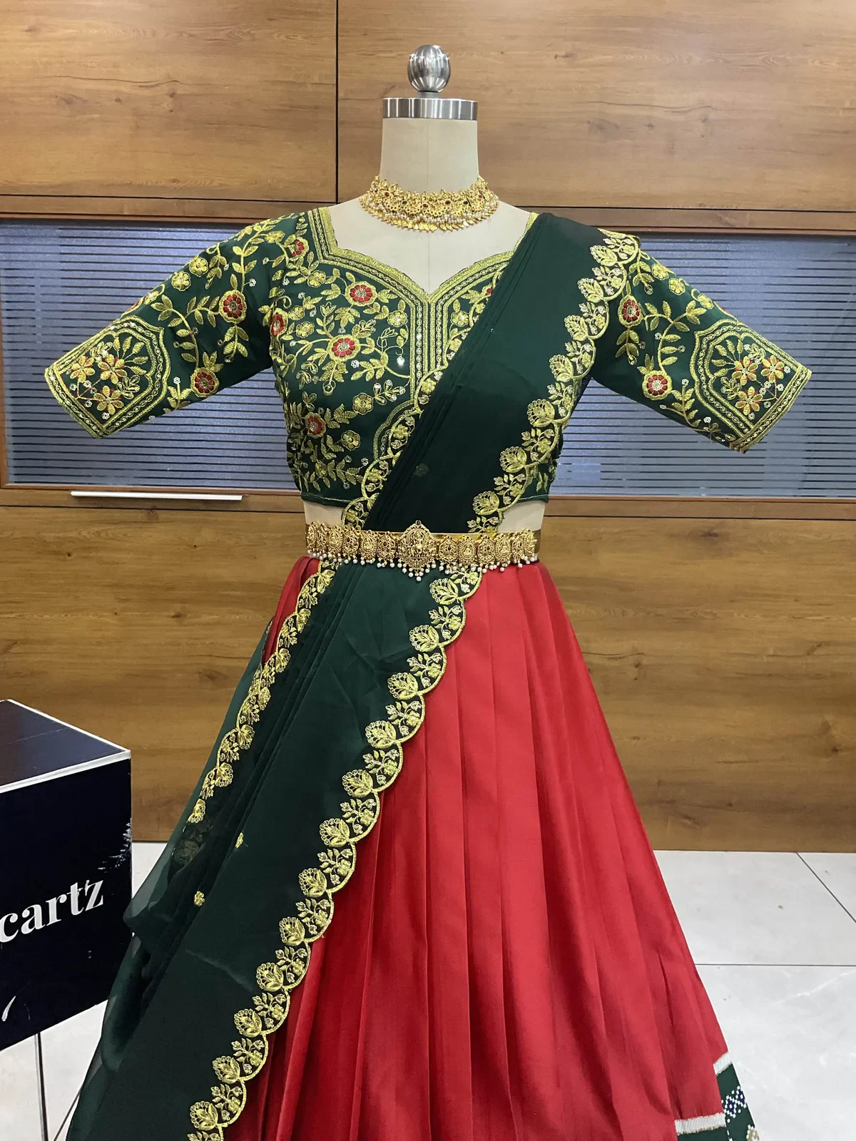 South Indian Festival Traditional Half Saree with Embroidered Blouse & Dupatta ButtaBomma - Image 12