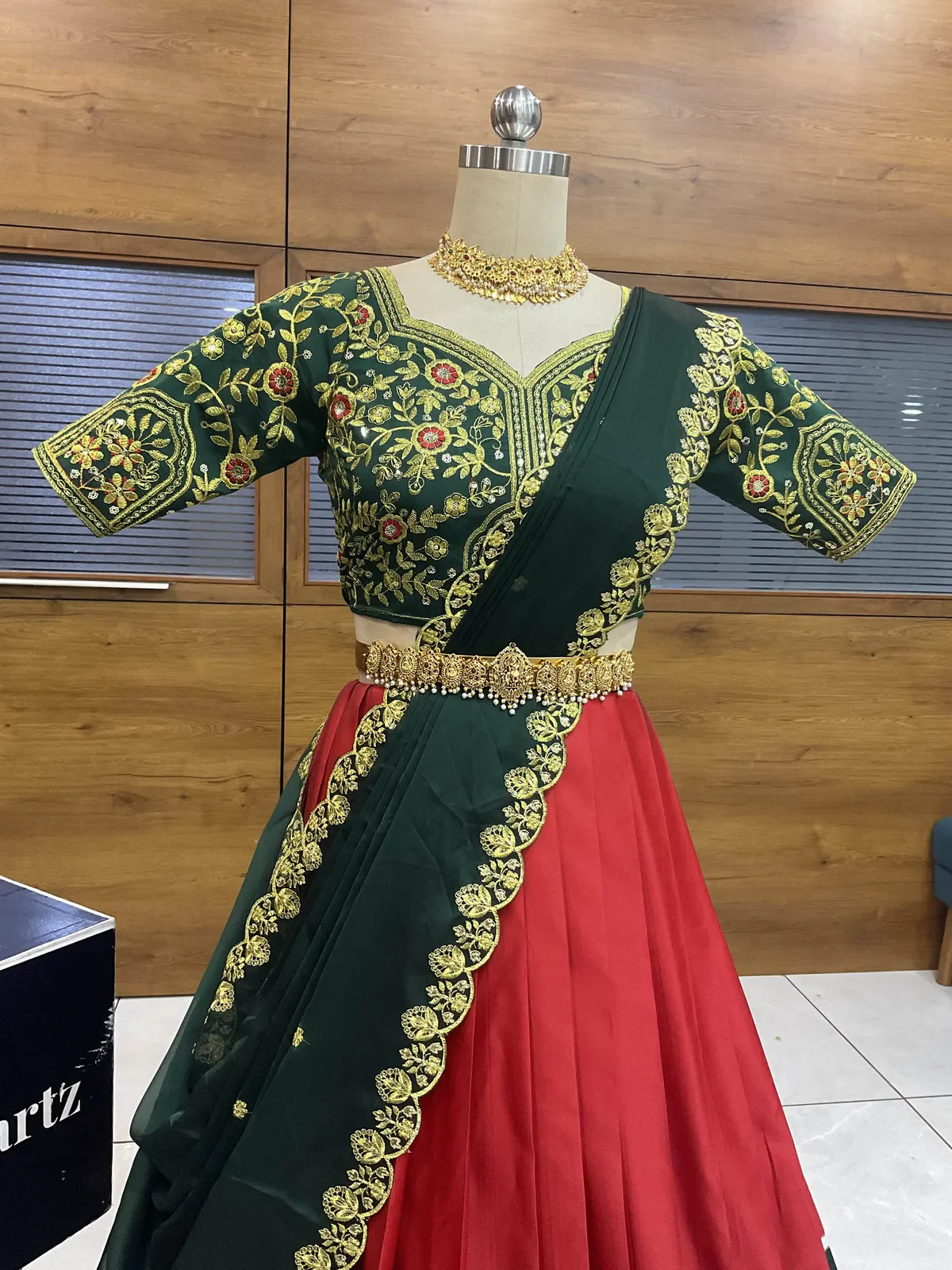 South Indian Festival Traditional Half Saree with Embroidered Blouse & Dupatta ButtaBomma - Image 13