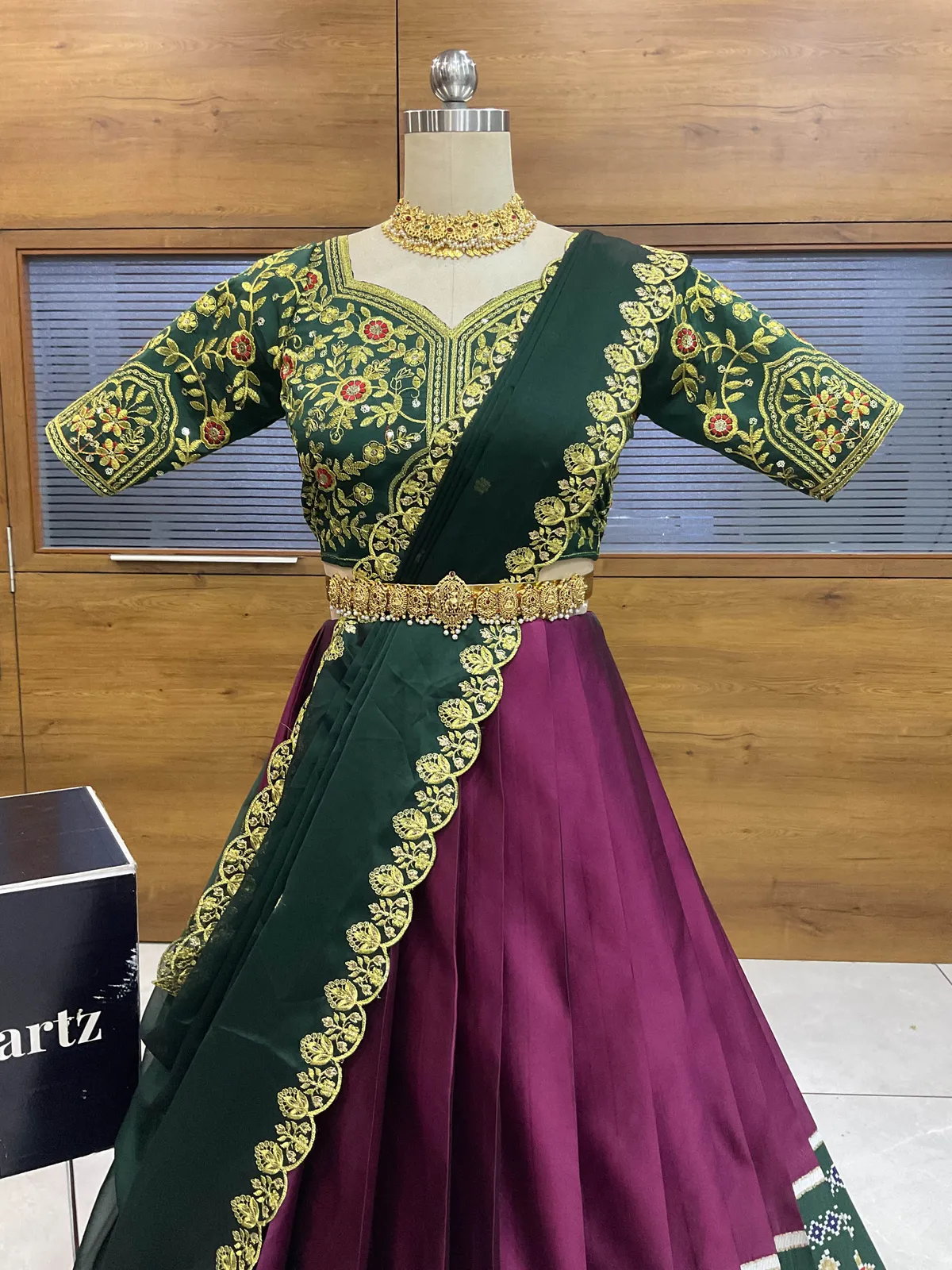 South Indian Festival Traditional Half Saree with Embroidered Blouse & Dupatta ButtaBomma - Image 17