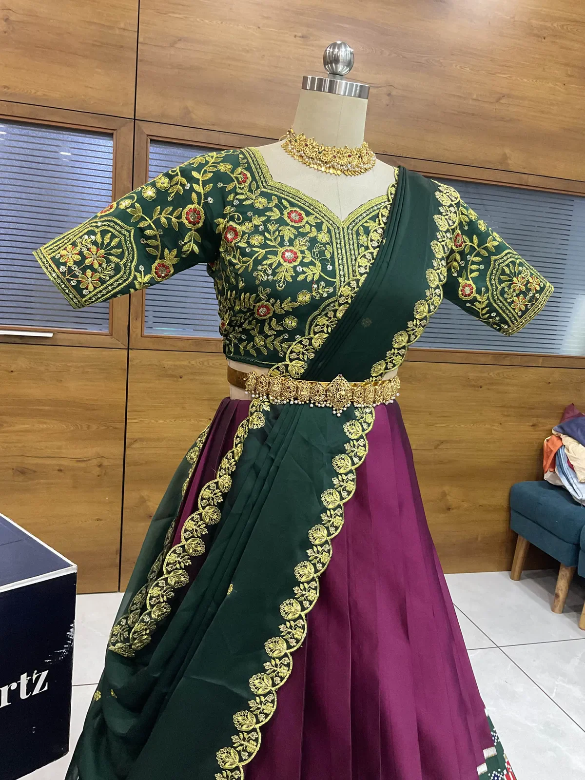 South Indian Festival Traditional Half Saree with Embroidered Blouse & Dupatta ButtaBomma - Image 18
