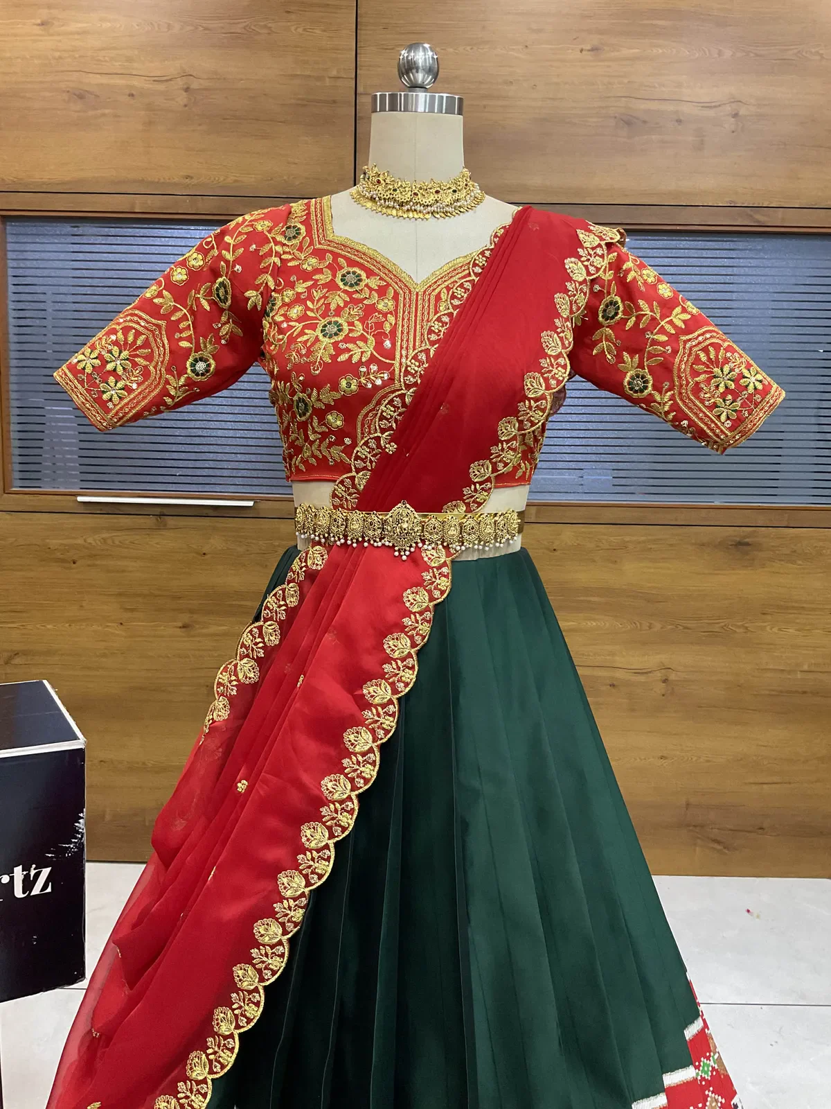 South Indian Festival Traditional Half Saree with Embroidered Blouse & Dupatta ButtaBomma - Image 2