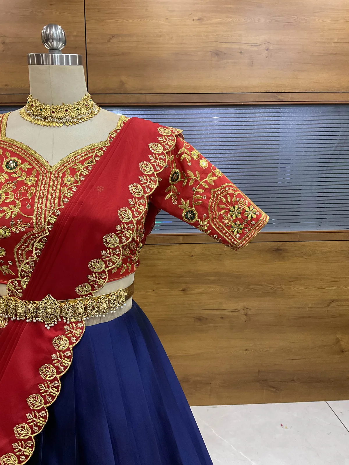 South Indian Festival Traditional Half Saree with Embroidered Blouse & Dupatta ButtaBomma - Image 9