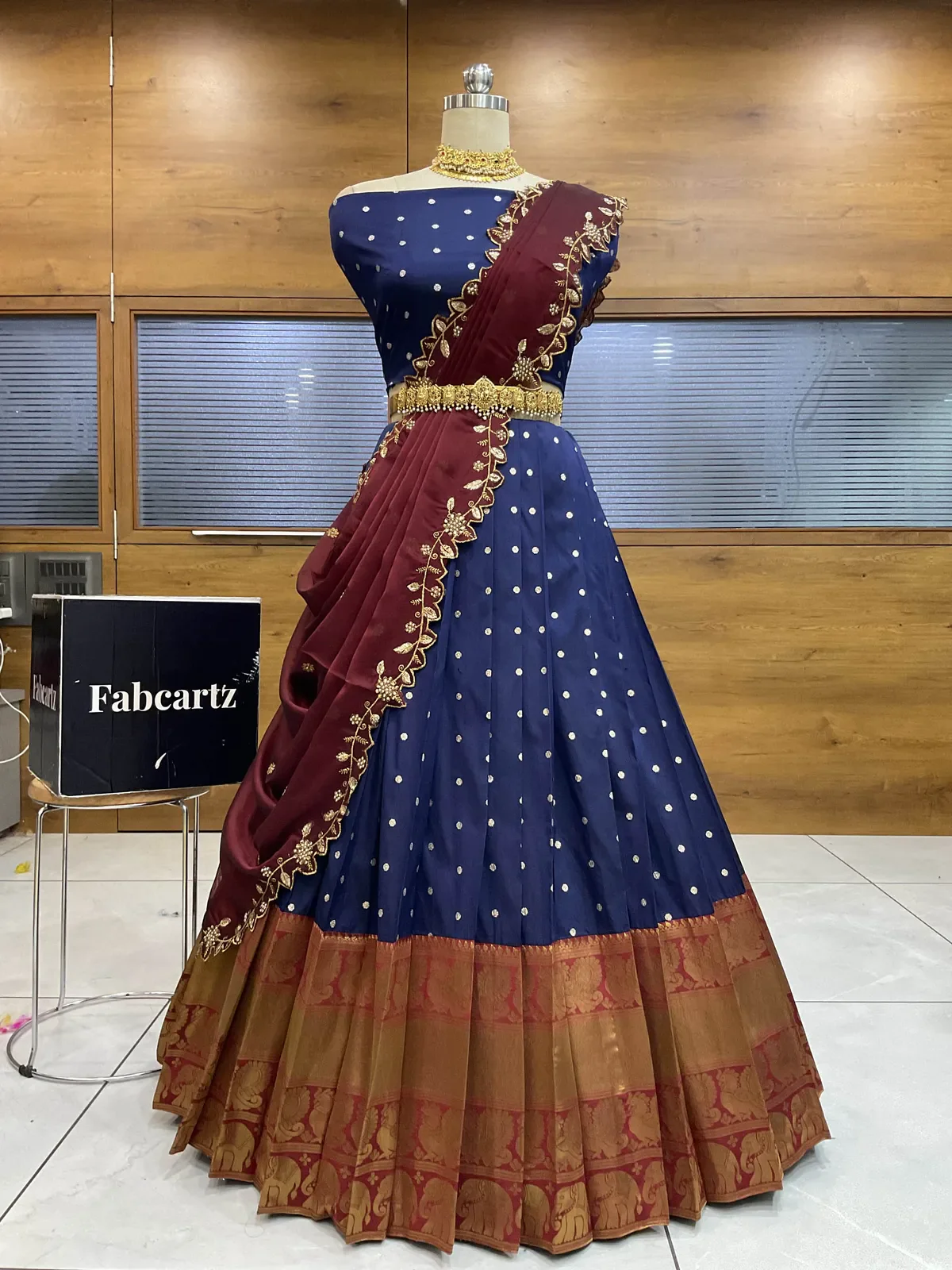 South Indian Festival Traditional Half Saree with Blouse & Embroidered Dupatta ButtiRango/Aroli
