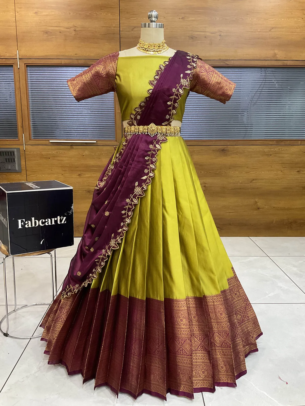 South Indian Festival Traditional Half Saree with Blouse & Embroidered Dupatta ButtiRango/Aroli - Image 16