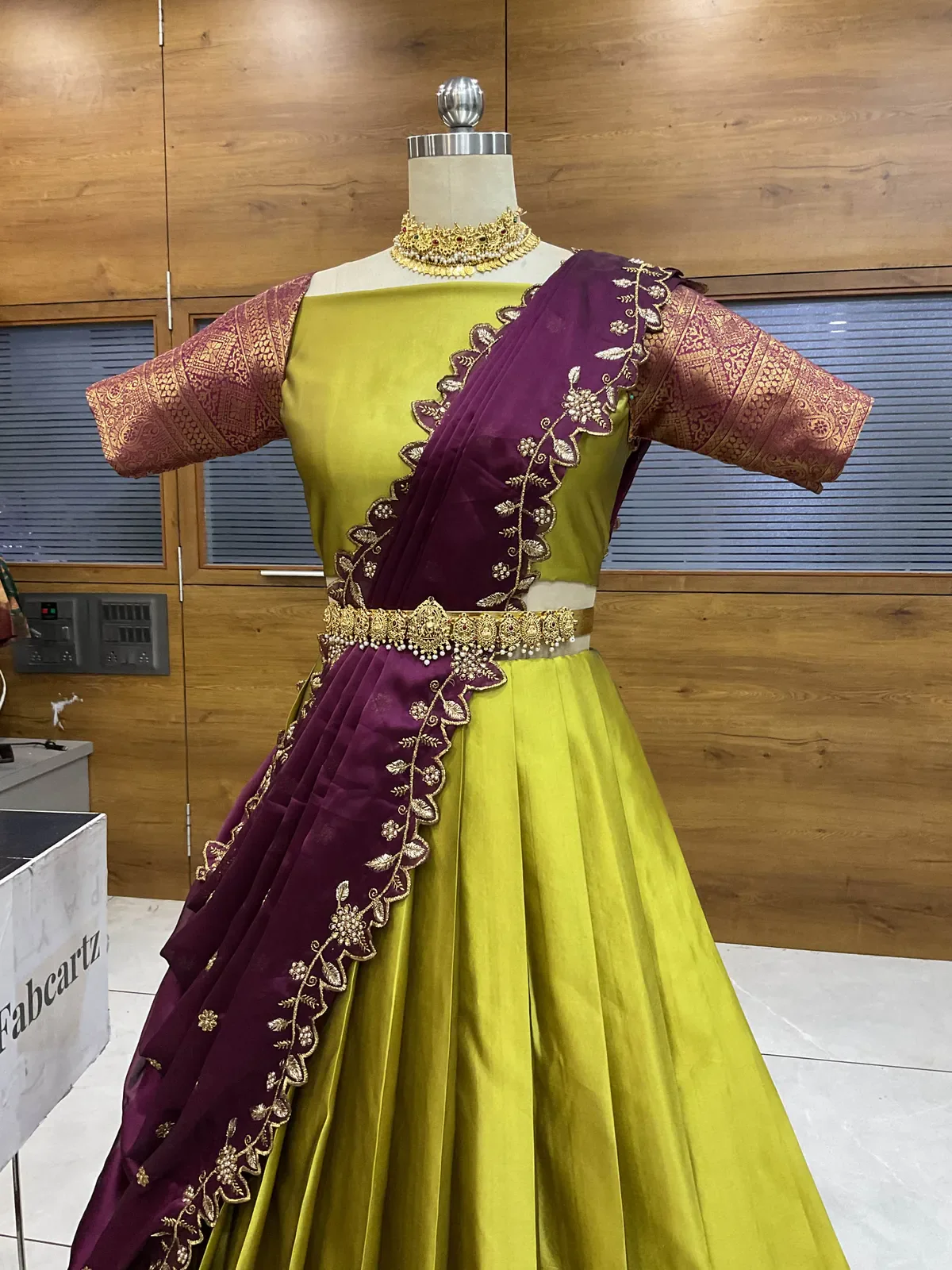 South Indian Festival Traditional Half Saree with Blouse & Embroidered Dupatta ButtiRango/Aroli - Image 17