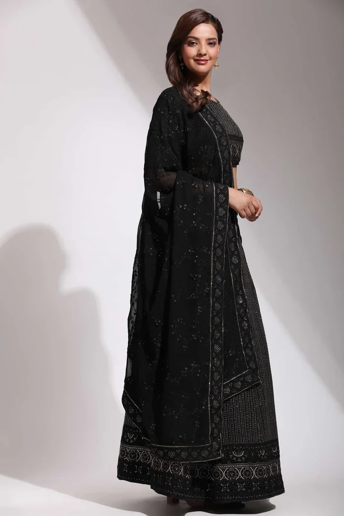 Women's Embroidered Georgette Lehenga Choli with Sequins Work BlackBaby - Image 14