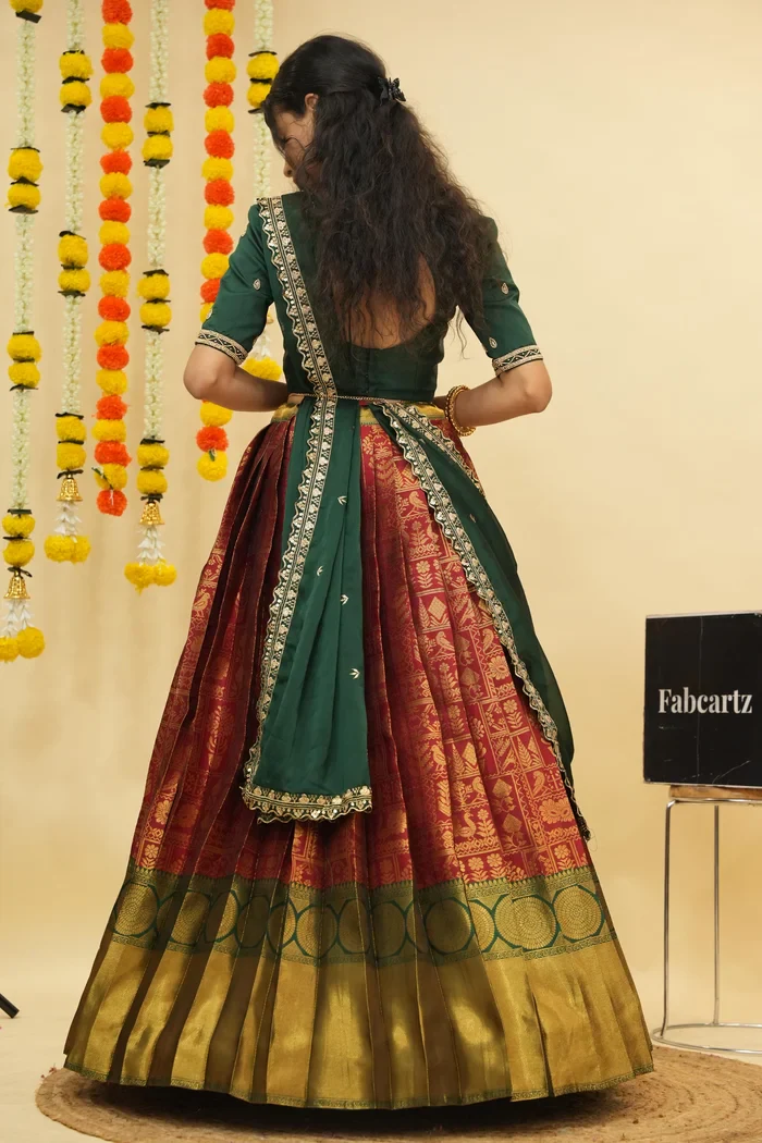 Women's Woven Design zari work Half Saree with FullyHandwork Blouse and Dupatta Dhara - Image 16