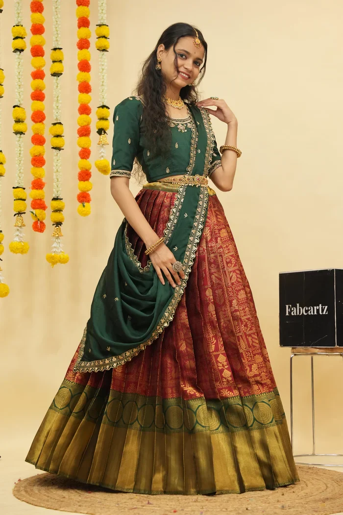 Women's Woven Design zari work Half Saree with FullyHandwork Blouse and Dupatta Dhara - Image 17