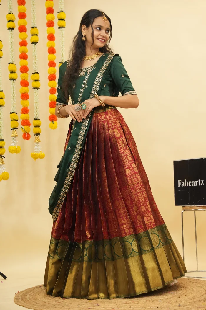 Women's Woven Design zari work Half Saree with FullyHandwork Blouse and Dupatta Dhara - Image 18