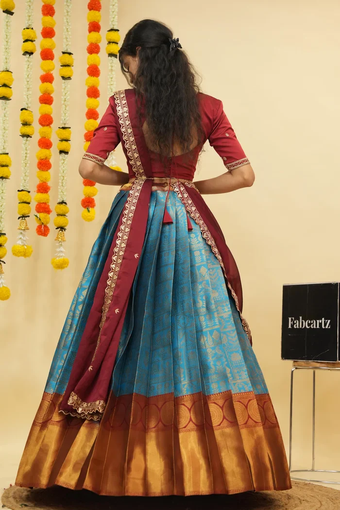 Women's Woven Design zari work Half Saree with FullyHandwork Blouse and Dupatta Dhara - Image 22