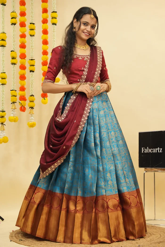 Women's Woven Design zari work Half Saree with FullyHandwork Blouse and Dupatta Dhara - Image 23