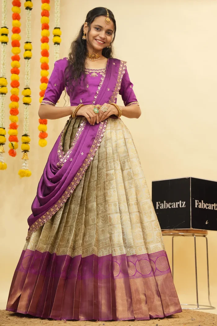 Women's Woven Design zari work Half Saree with FullyHandwork Blouse and Dupatta Dhara - Image 28