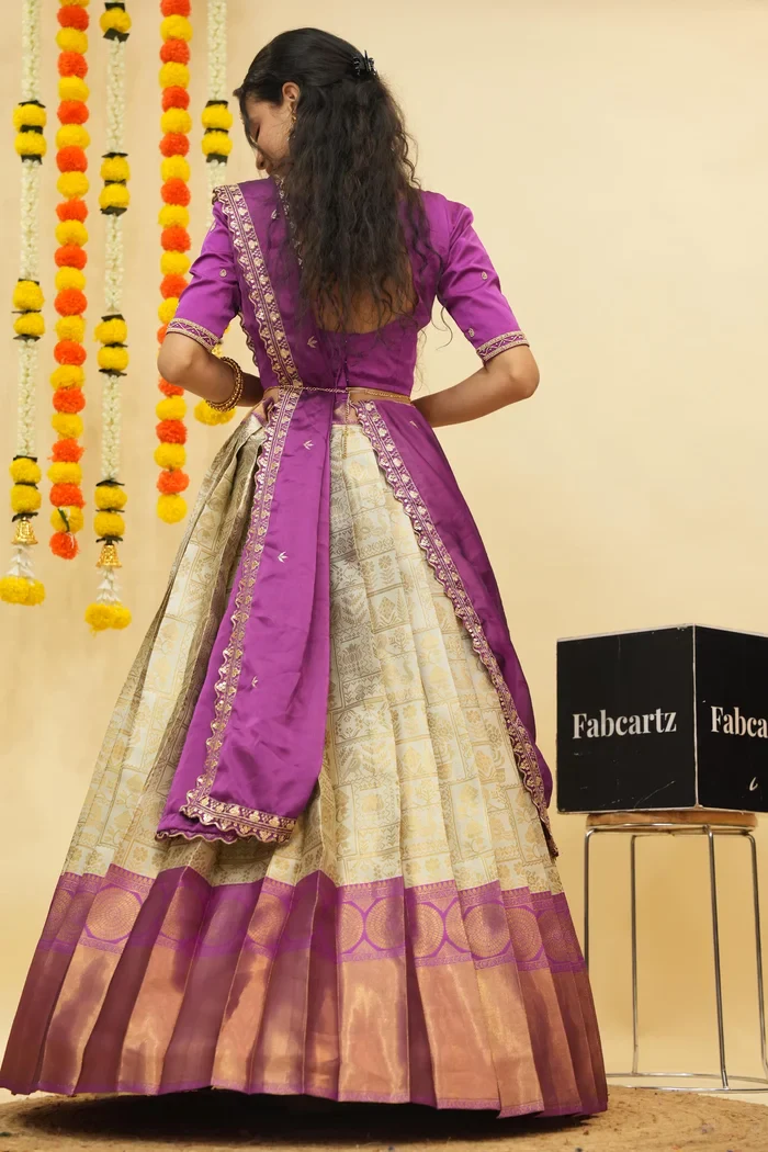 Women's Woven Design zari work Half Saree with FullyHandwork Blouse and Dupatta Dhara - Image 29