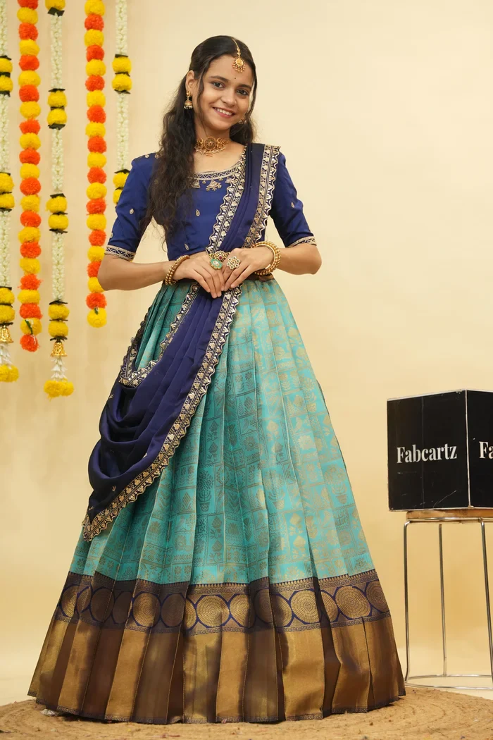Women's Woven Design zari work Half Saree with FullyHandwork Blouse and Dupatta Dhara - Image 8