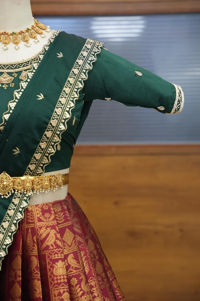 Women's Woven Design zari work Half Saree with FullyHandwork Blouse and Dupatta Dhara - Image 11