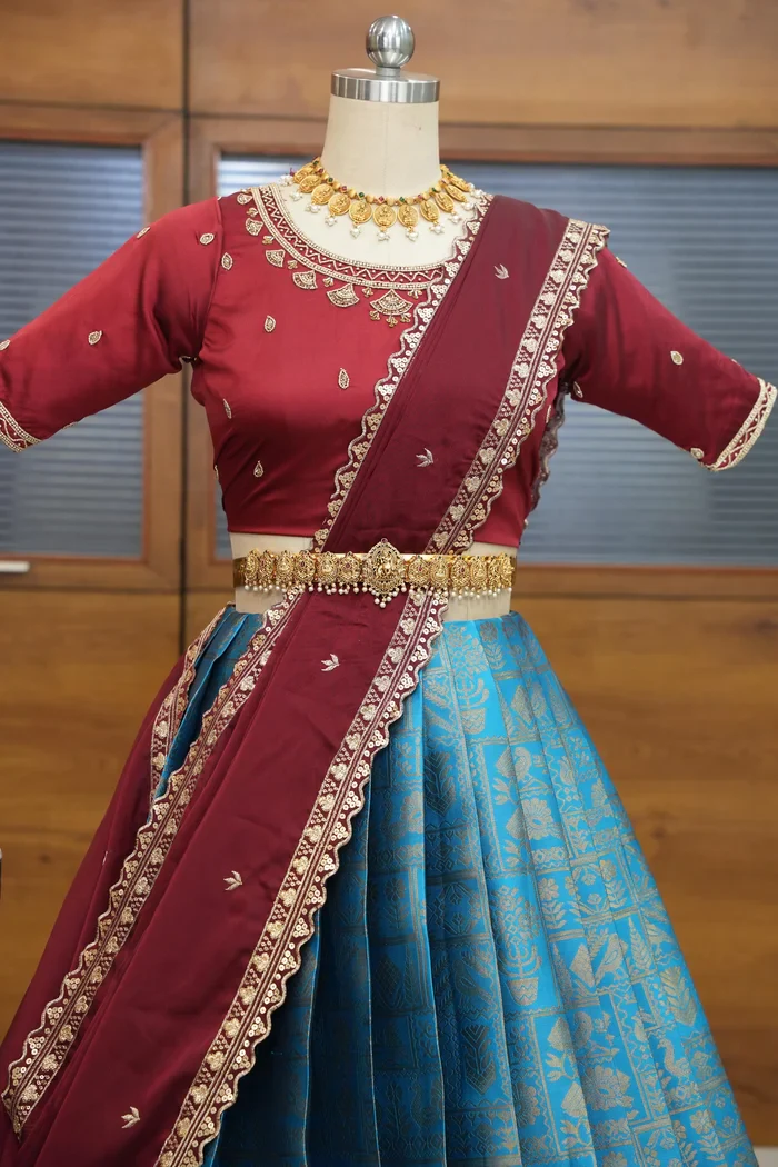 Women's Woven Design zari work Half Saree with FullyHandwork Blouse and Dupatta Dhara - Image 15