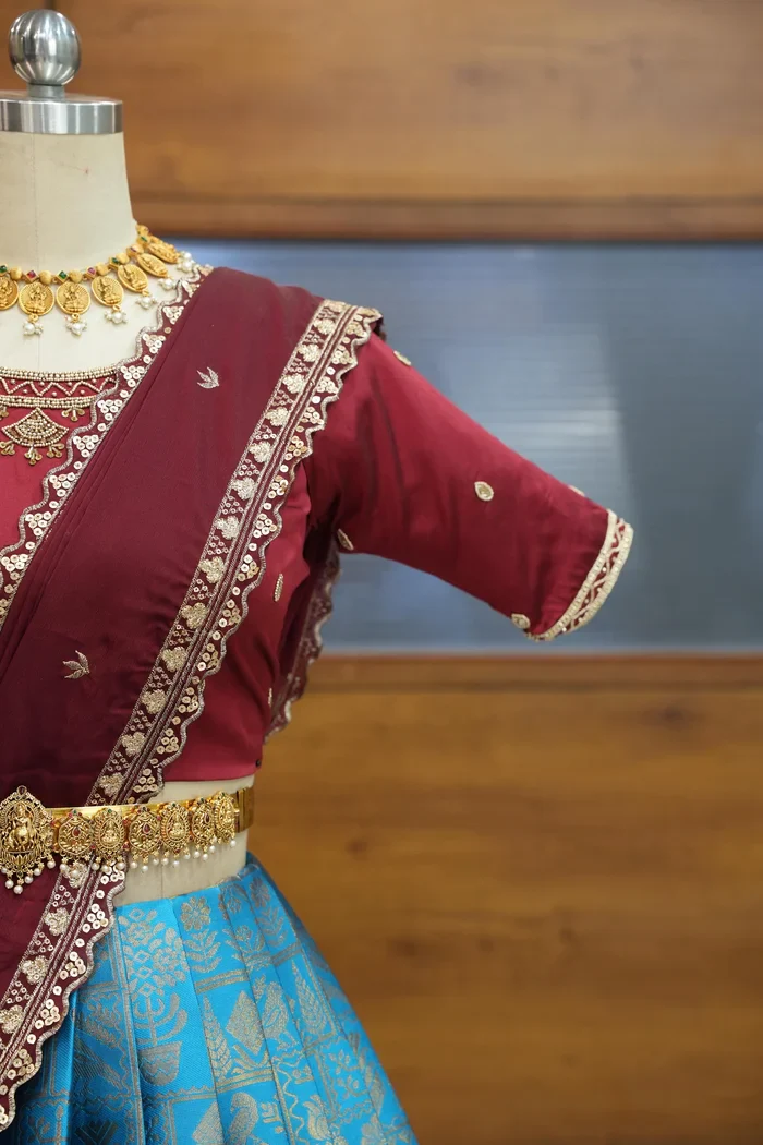 Women's Woven Design zari work Half Saree with FullyHandwork Blouse and Dupatta Dhara - Image 16