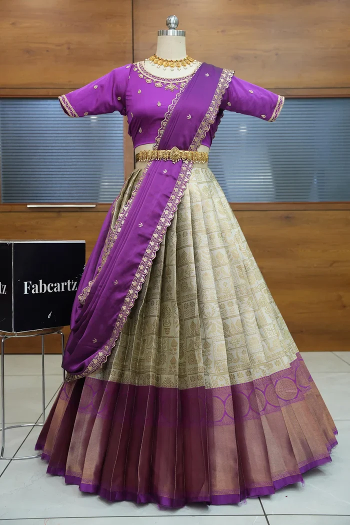 Women's Woven Design zari work Half Saree with FullyHandwork Blouse and Dupatta Dhara - Image 19