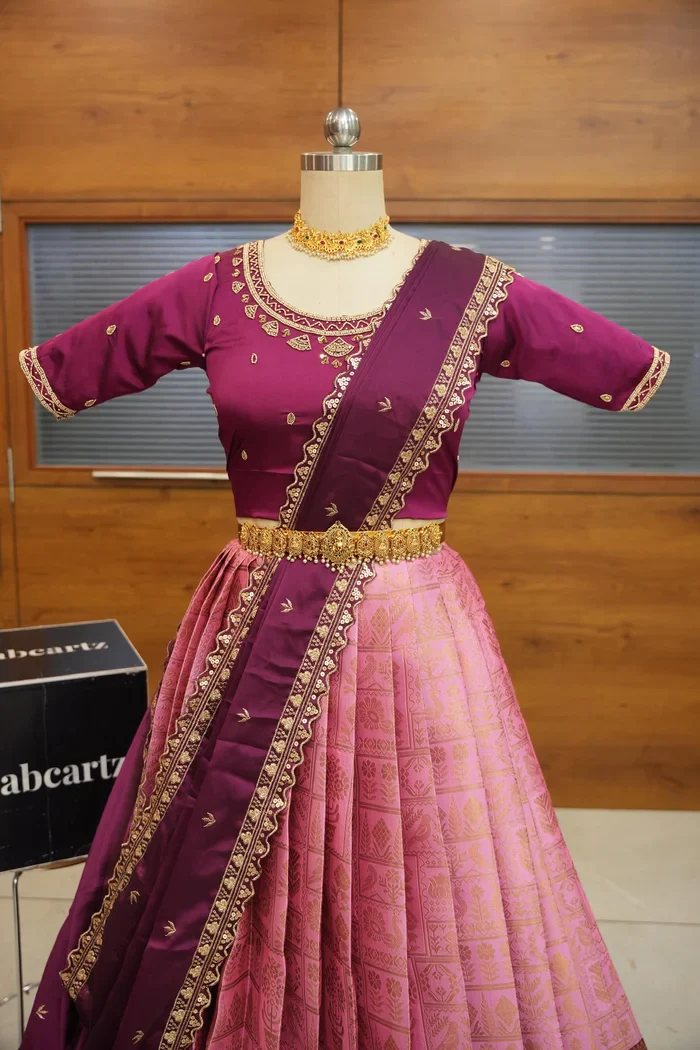 Women's Woven Design zari work Half Saree with FullyHandwork Blouse and Dupatta Dhara - Image 25