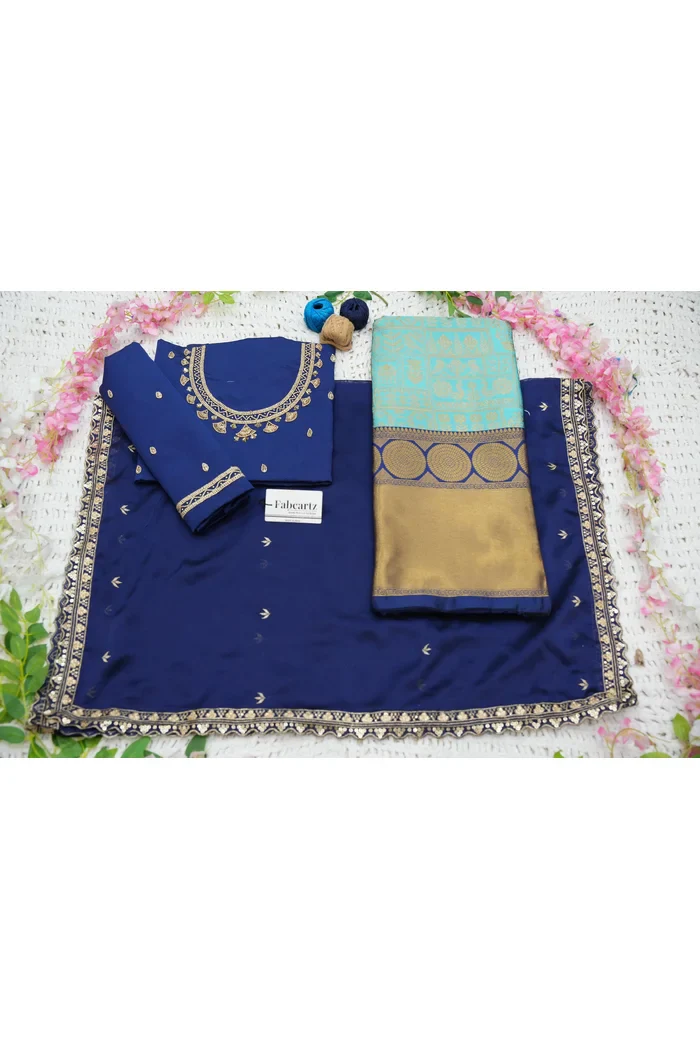 Women's Woven Design zari work Half Saree with FullyHandwork Blouse and Dupatta Dhara - Image 44