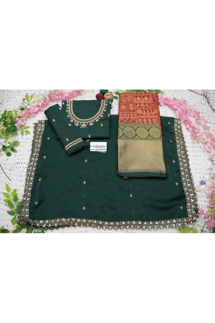 Women's Woven Design zari work Half Saree with FullyHandwork Blouse and Dupatta Dhara - Image 52