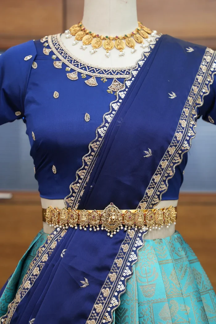 Women's Woven Design zari work Half Saree with FullyHandwork Blouse and Dupatta Dhara - Image 6