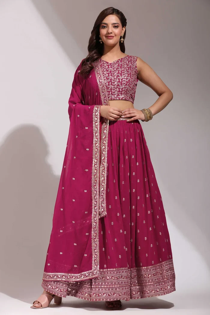 Women's Embroidered Georgette Lehenga Choli with Sequins Work ShivGami - Image 46
