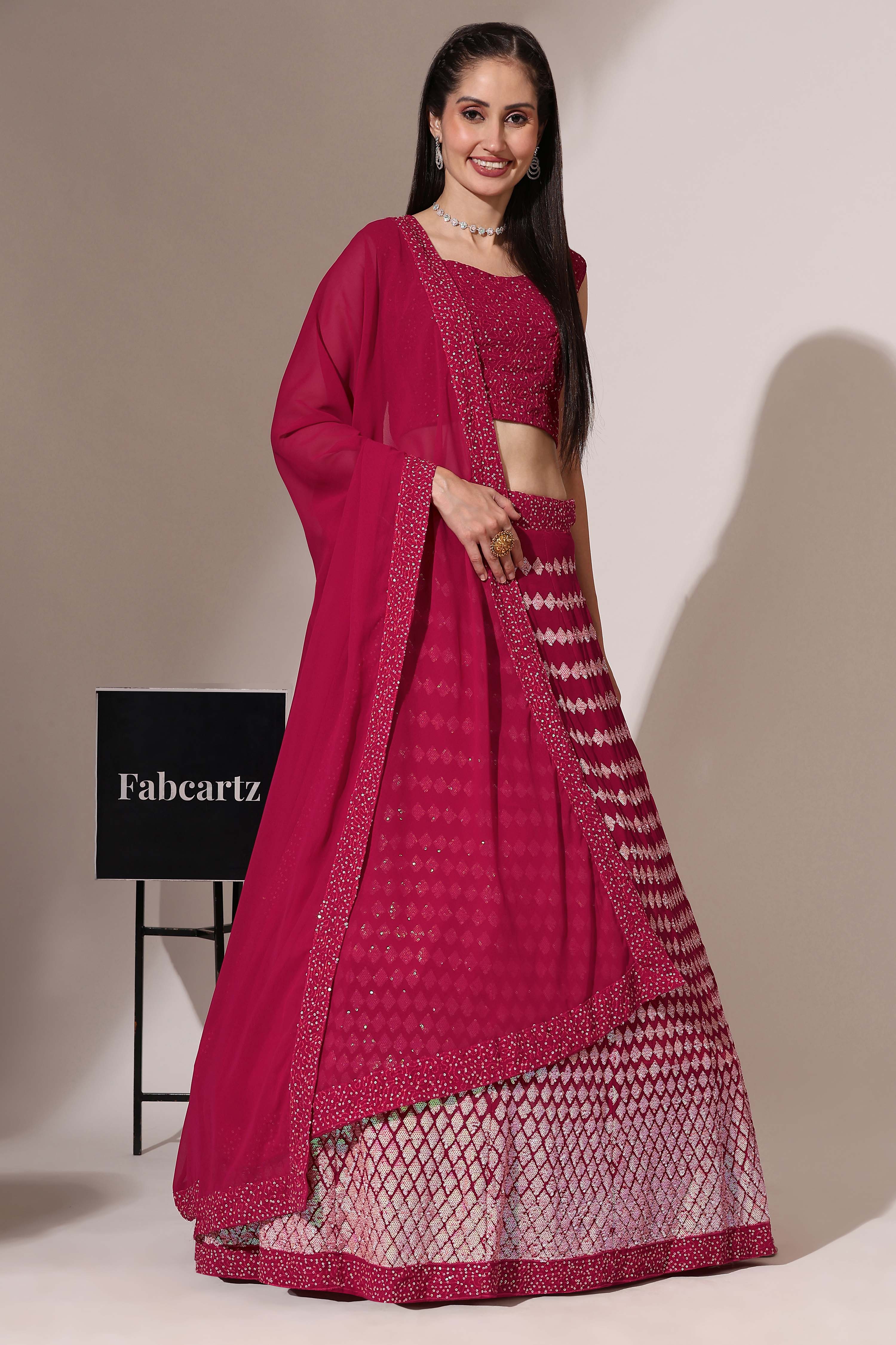 Women's Embroidered Georgette Lehenga Choli with Sequins Work Galaxy - Image 32