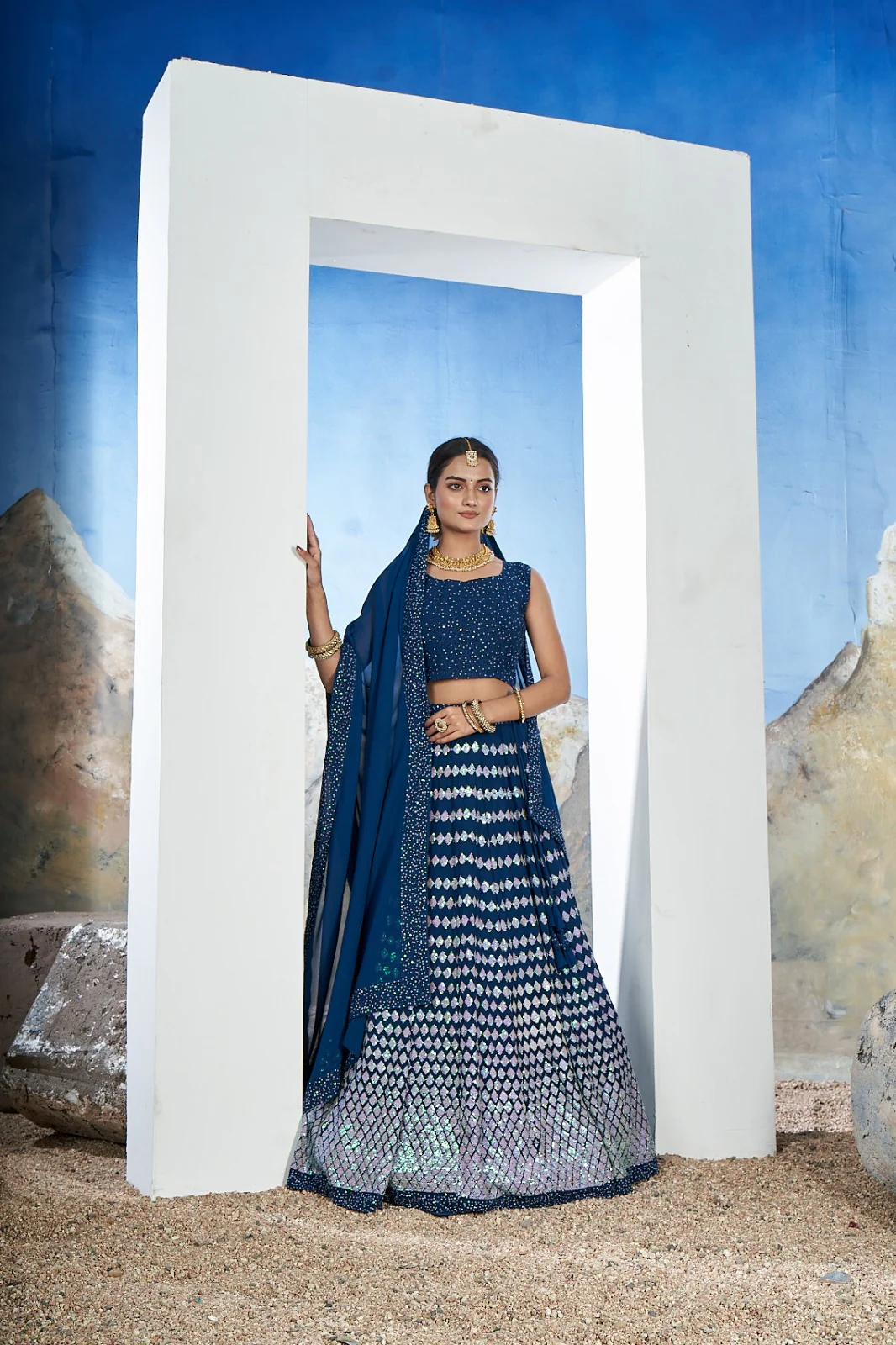 Women's Embroidered Georgette Lehenga Choli with Sequins Work Galaxy - Image 6
