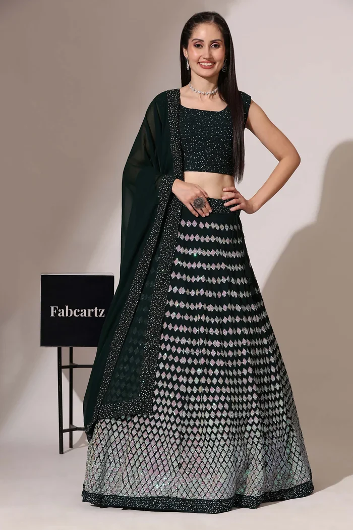Women's Embroidered Georgette Lehenga Choli with Sequins Work Galaxy - Image 11