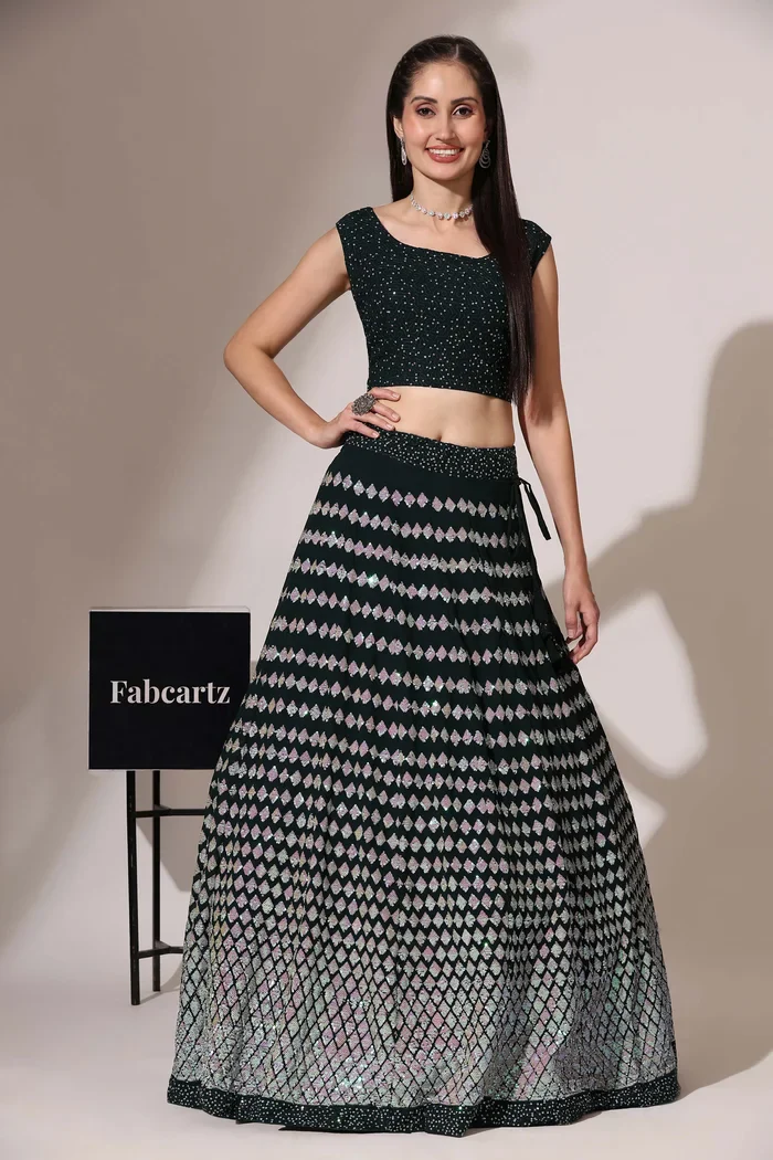 Women's Embroidered Georgette Lehenga Choli with Sequins Work Galaxy - Image 12