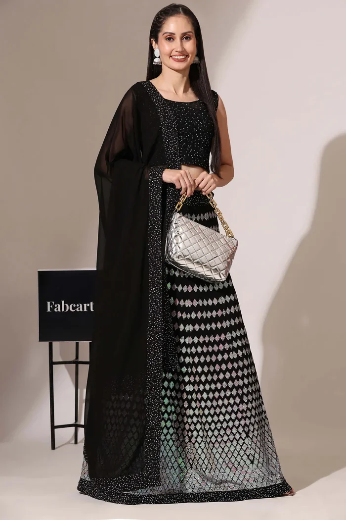 Women's Embroidered Georgette Lehenga Choli with Sequins Work Galaxy - Image 18