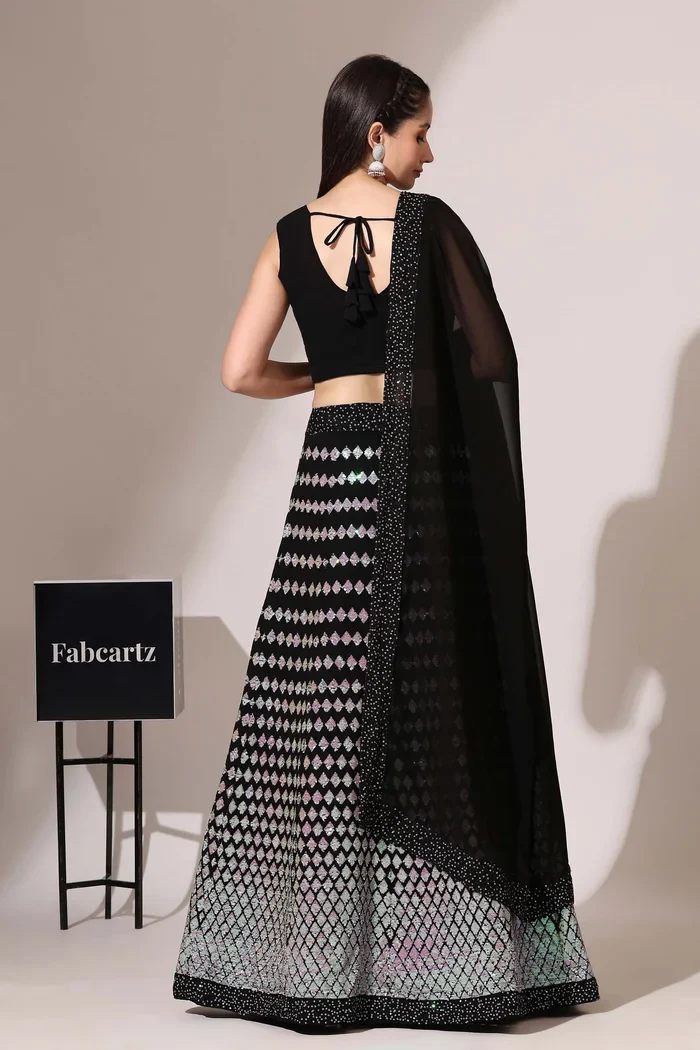 Women's Embroidered Georgette Lehenga Choli with Sequins Work Galaxy - Image 19