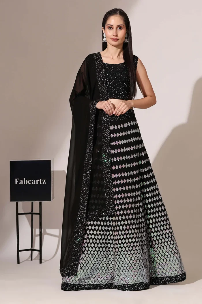 Women's Embroidered Georgette Lehenga Choli with Sequins Work Galaxy - Image 22