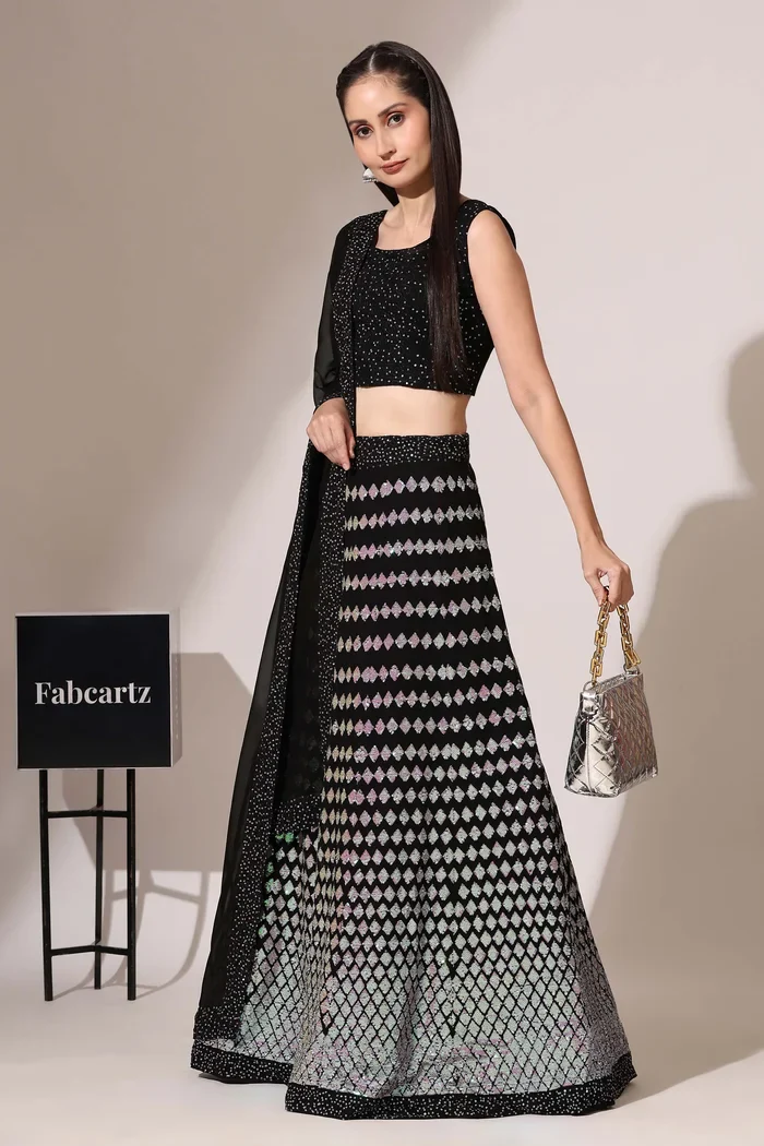 Women's Embroidered Georgette Lehenga Choli with Sequins Work Galaxy - Image 23