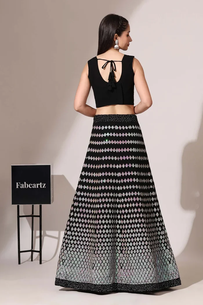 Women's Embroidered Georgette Lehenga Choli with Sequins Work Galaxy - Image 25