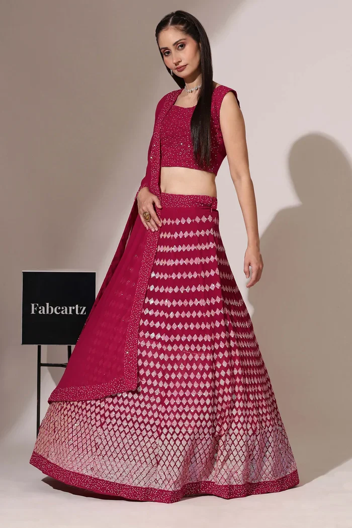 Women's Embroidered Georgette Lehenga Choli with Sequins Work Galaxy - Image 31