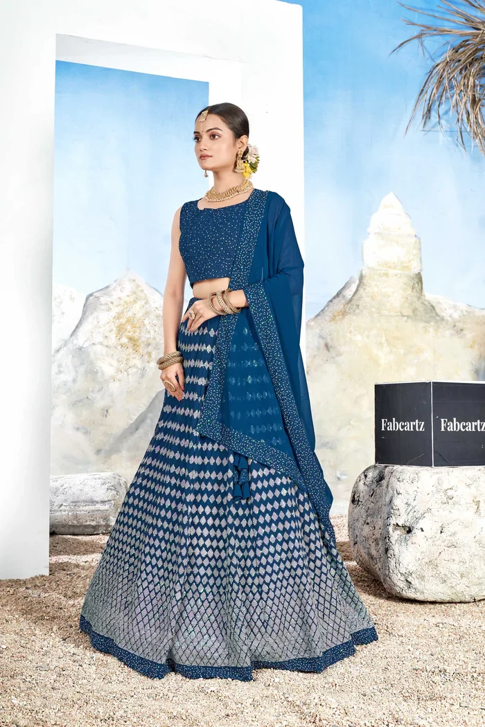 Women's Embroidered Georgette Lehenga Choli with Sequins Work Galaxy - Image 5