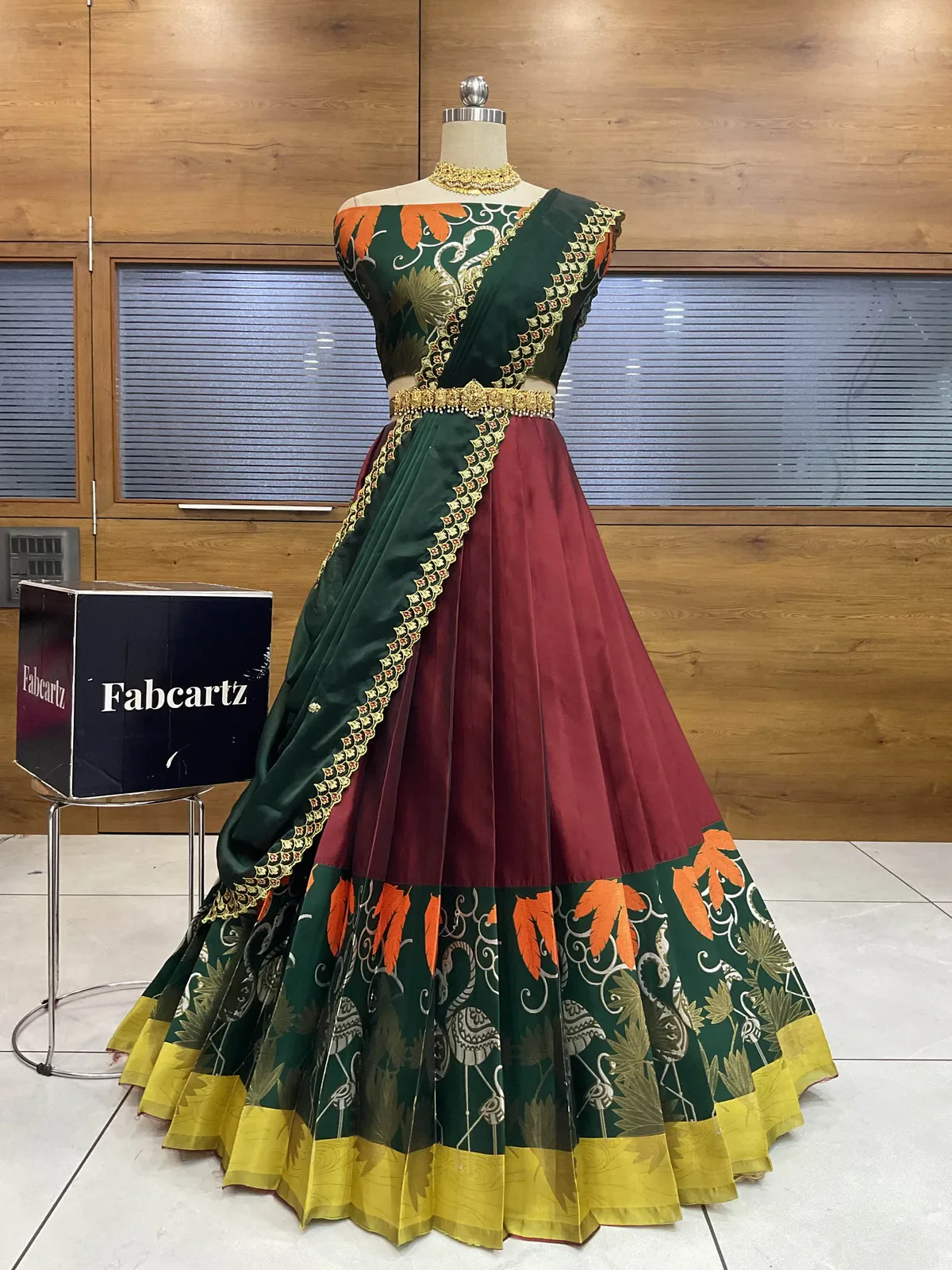 South Indian Festival Traditional Half Saree with Embroidered Blouse & Dupatta HansRango - Image 11