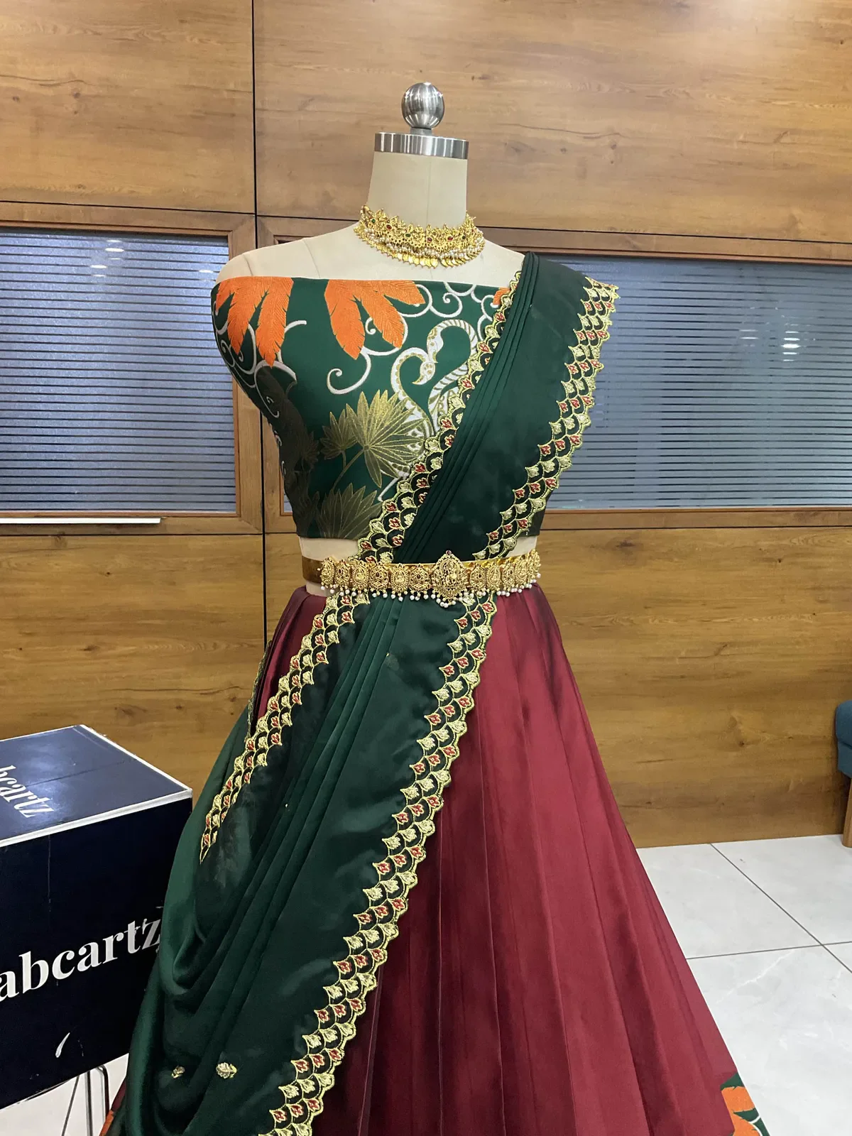 South Indian Festival Traditional Half Saree with Embroidered Blouse & Dupatta HansRango - Image 13