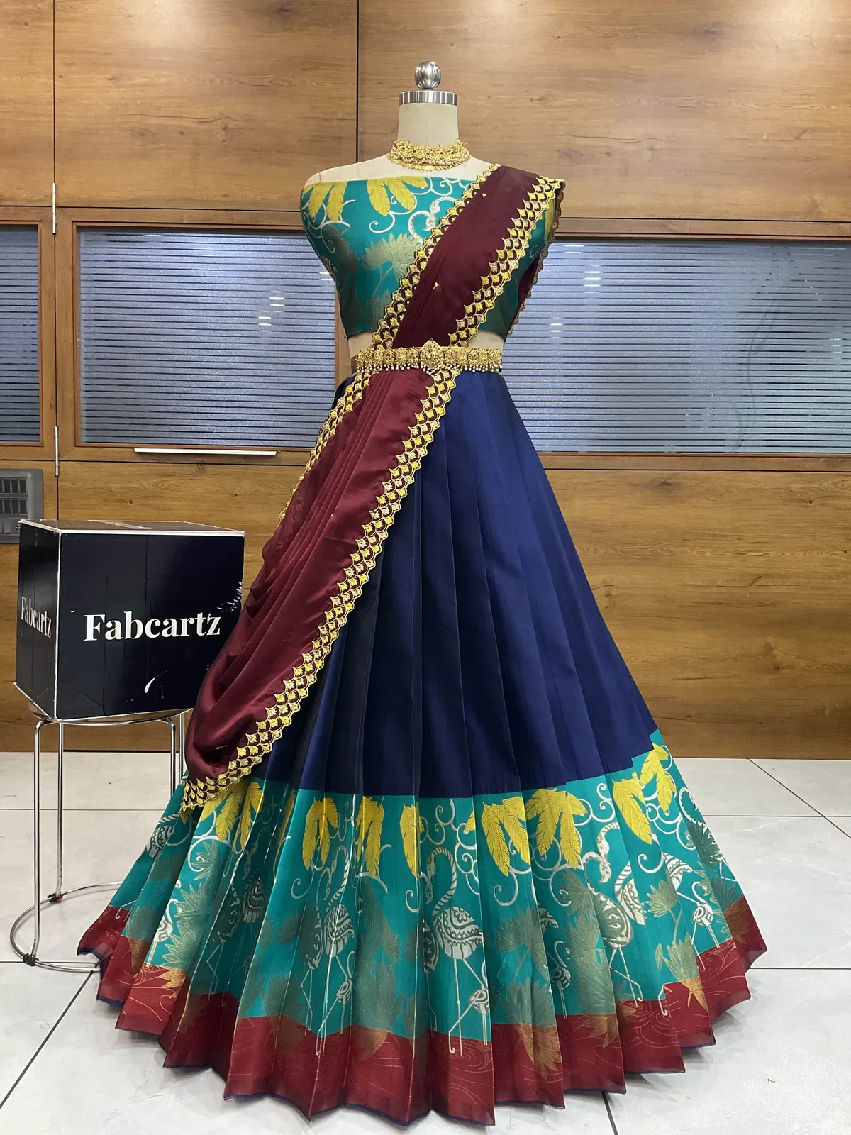 South Indian Festival Traditional Half Saree with Embroidered Blouse & Dupatta HansRango - Image 16