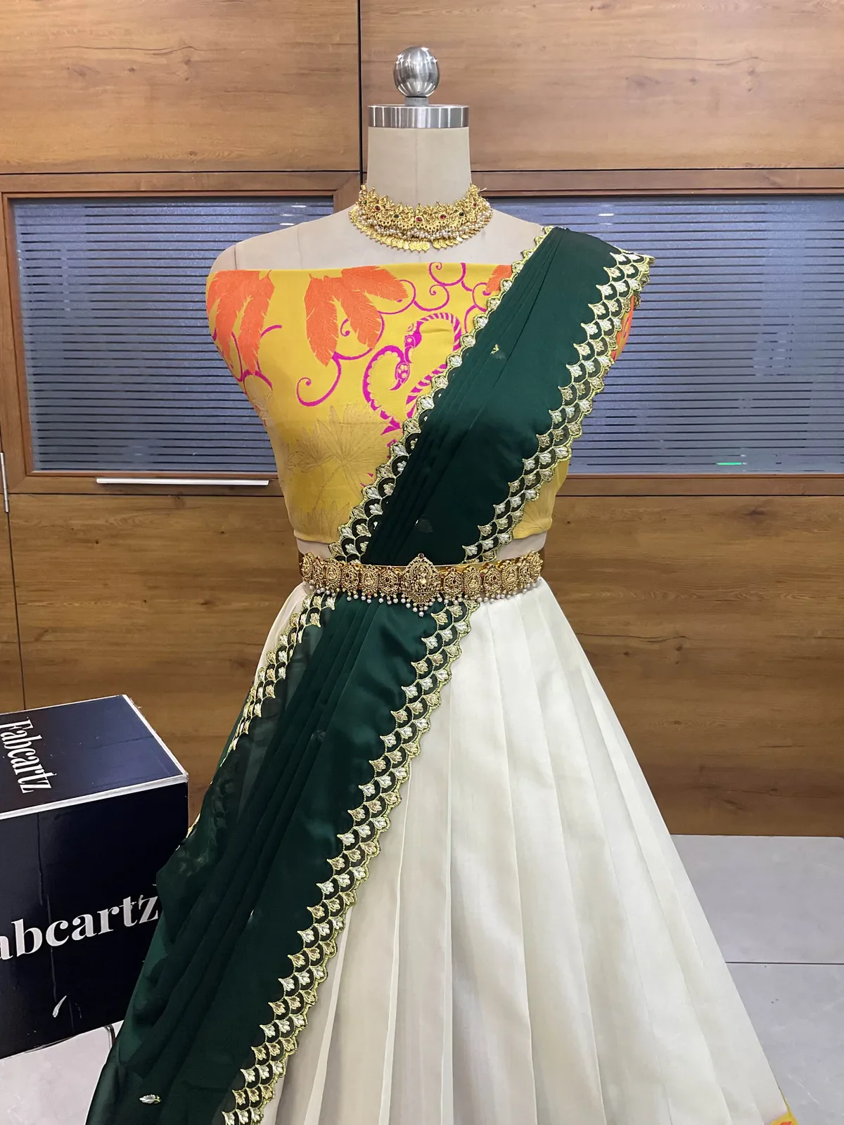 South Indian Festival Traditional Half Saree with Embroidered Blouse & Dupatta HansRango - Image 2