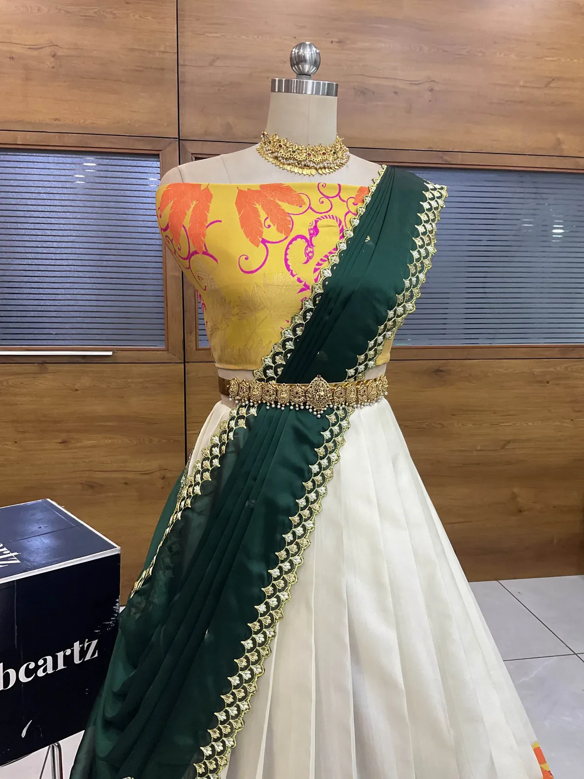 South Indian Festival Traditional Half Saree with Embroidered Blouse & Dupatta HansRango - Image 3