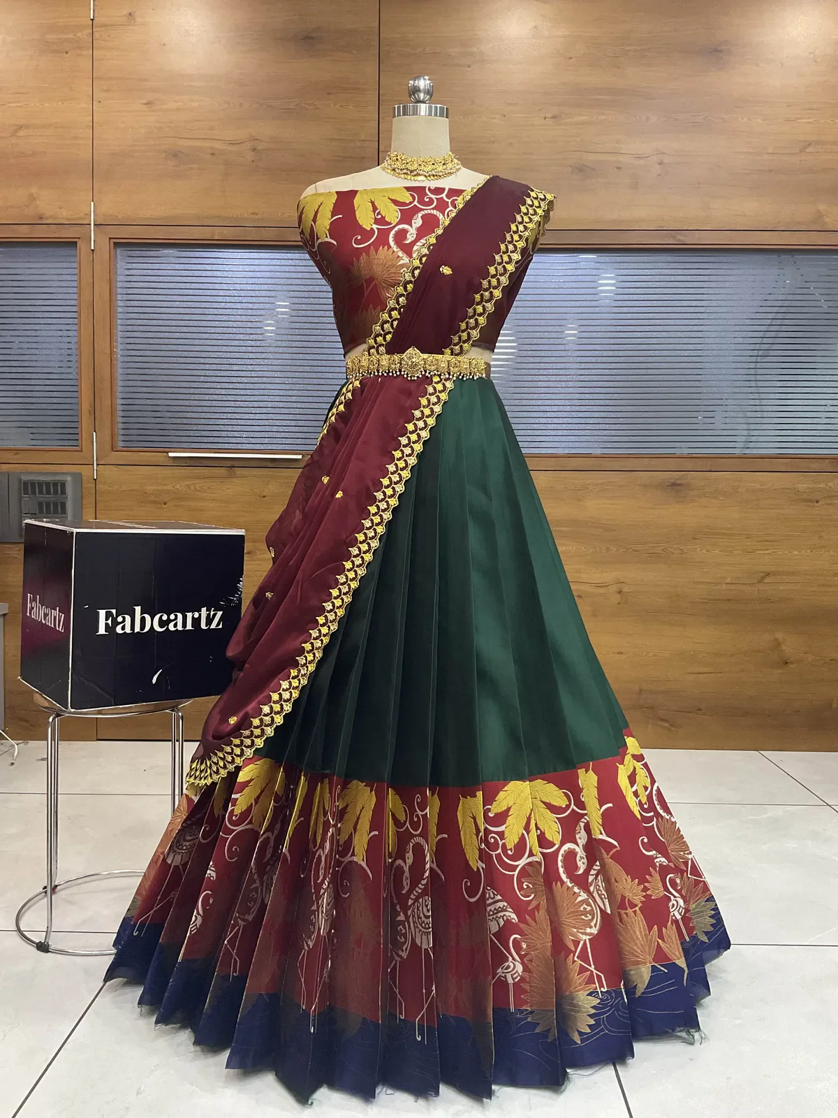 South Indian Festival Traditional Half Saree with Embroidered Blouse & Dupatta HansRango - Image 6