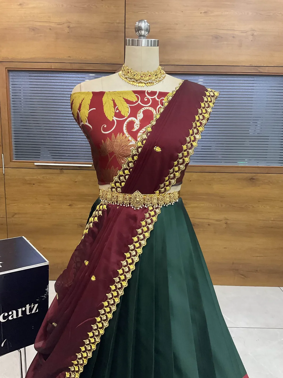 South Indian Festival Traditional Half Saree with Embroidered Blouse & Dupatta HansRango - Image 7