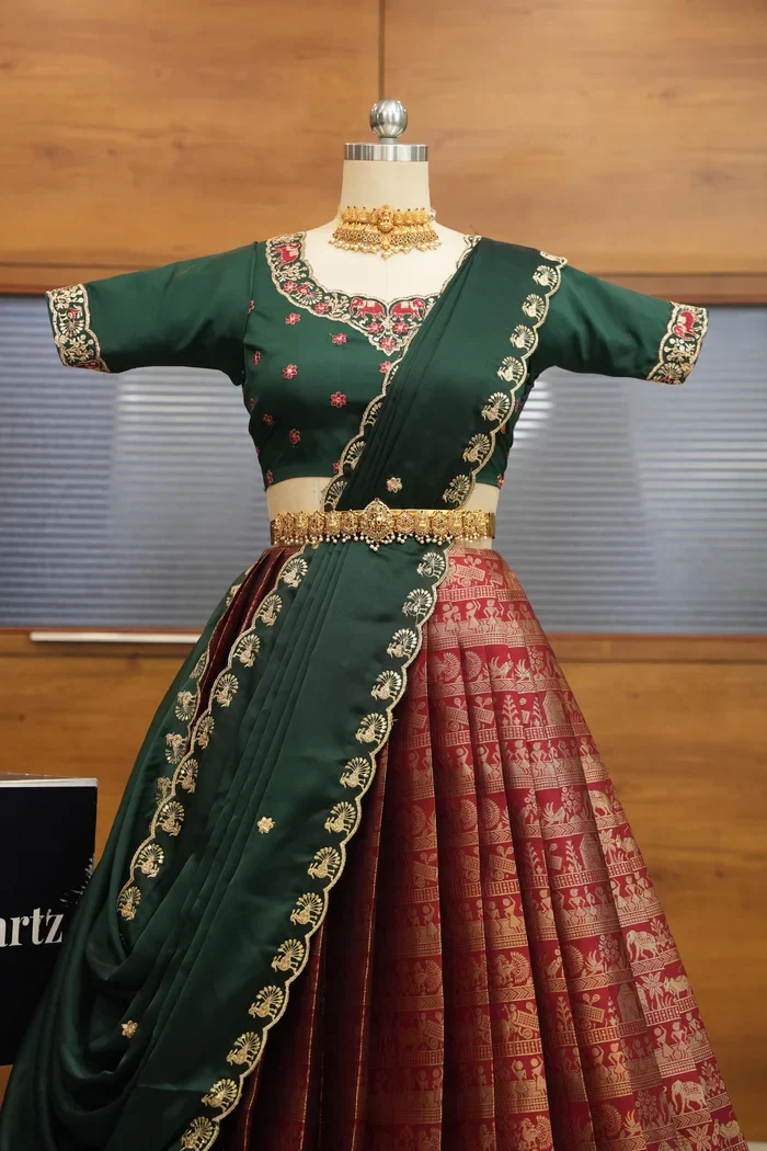 Women's Woven Design zari work Half Saree with Embroidered Blouse and Dupatta HathiGhoda - Image 13