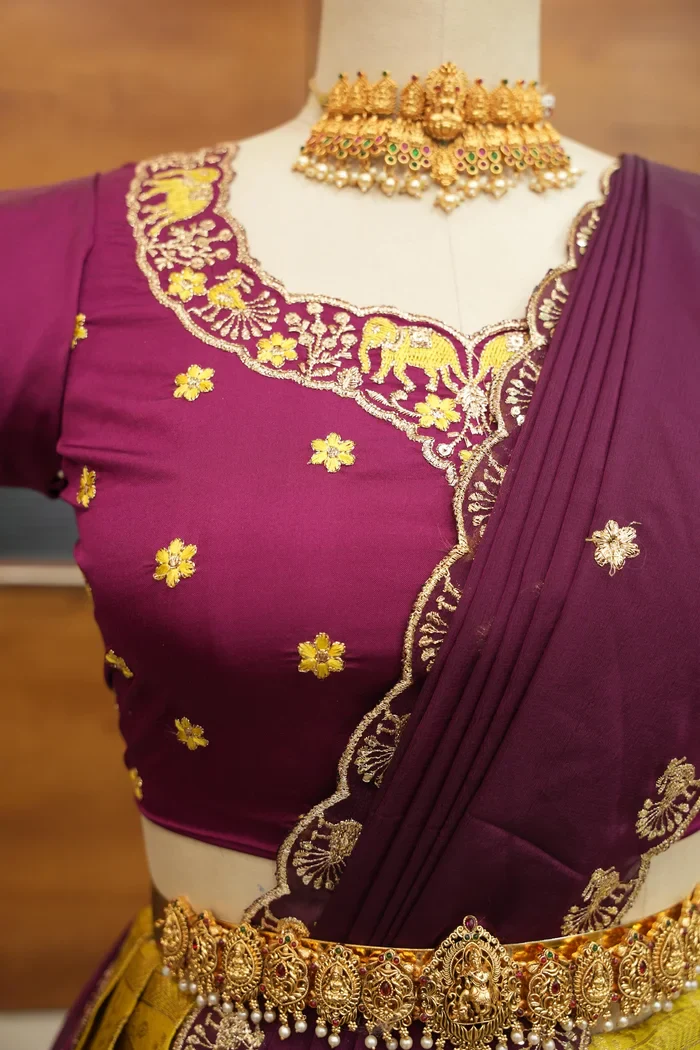 Women's Woven Design zari work Half Saree with Embroidered Blouse and Dupatta HathiGhoda - Image 2